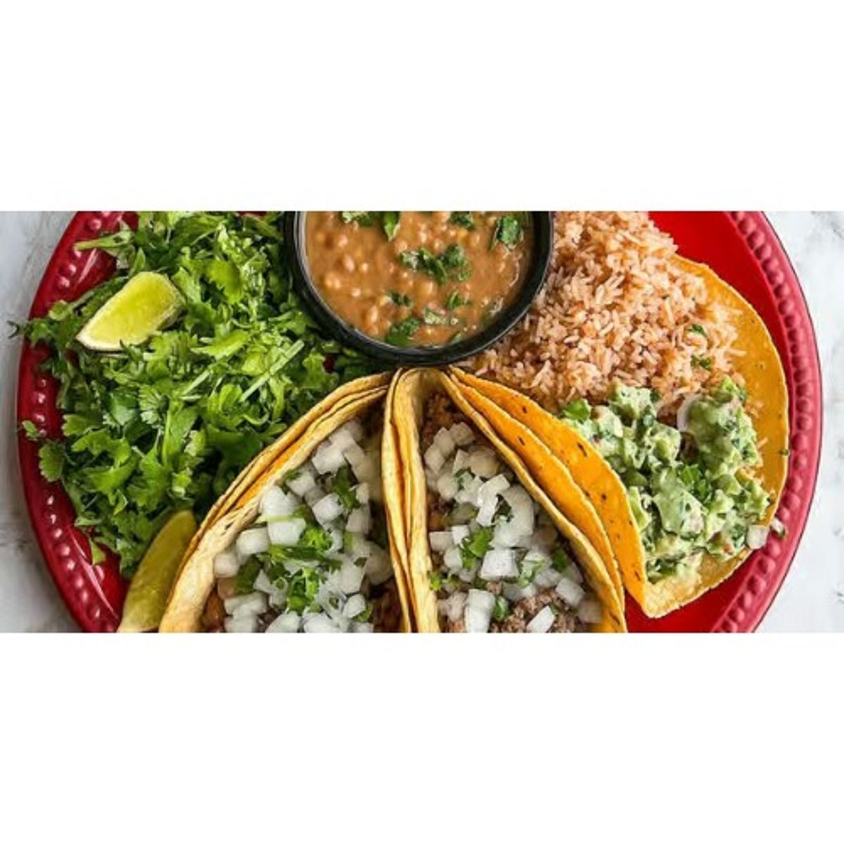 3 Tacos Arroz Y Frijoles Plate